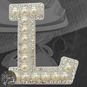 Letter L White Faux Pearl Iron On Patch